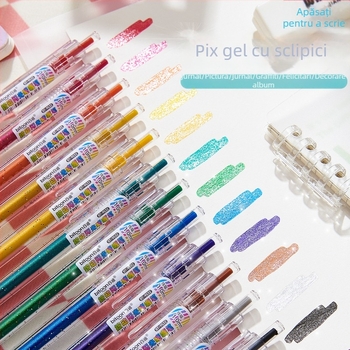 Baitong stilou gel cu apăsare, efect sclipitor, marker color pentru caiete, pentru elevi și uz școlar