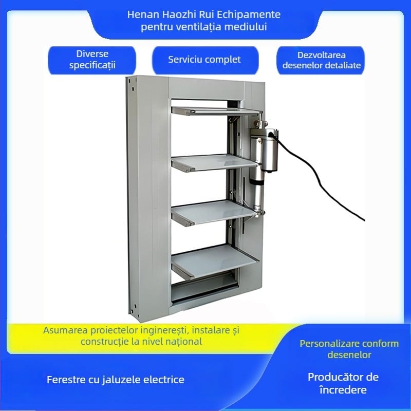 Jaluzele electrice din aliaj de aluminiu cu ventilație conectată la sistemul de incendiu și protecție împotriva ploilor, ferestre de ventilație încastrate, deschise pentru fabrici