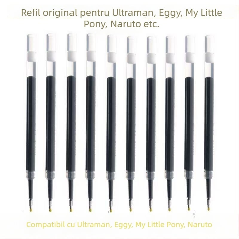 Refil gel negru 0,5 mm pentru pix, tip apăsare, corp metalic, uscare rapidă