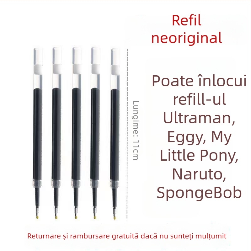 Refil gel negru 0,5 mm pentru pix, tip apăsare, corp metalic, uscare rapidă