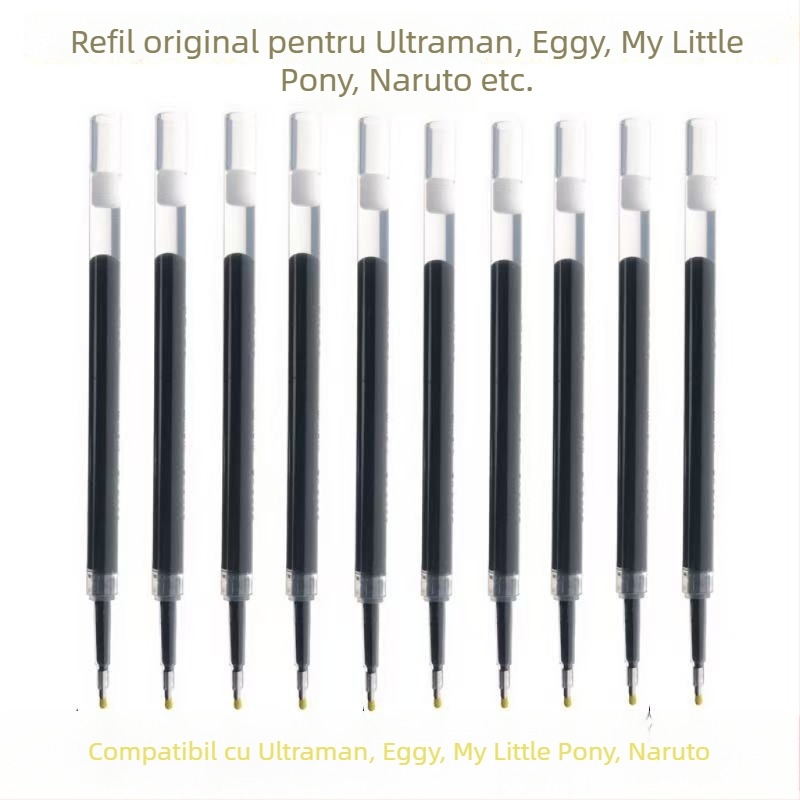Refil gel negru 0,5 mm pentru pix, tip apăsare, corp metalic, uscare rapidă