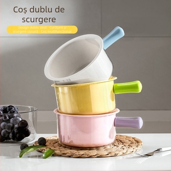 Coș dublu nivel de scurgere pentru spălarea legumelor și fructelor, design modern, coș multifuncțional