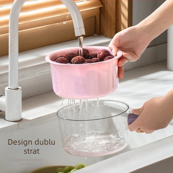 Coș dublu nivel de scurgere pentru spălarea legumelor și fructelor, design modern, coș multifuncțional