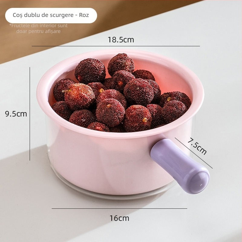 Coș dublu nivel de scurgere pentru spălarea legumelor și fructelor, design modern, coș multifuncțional