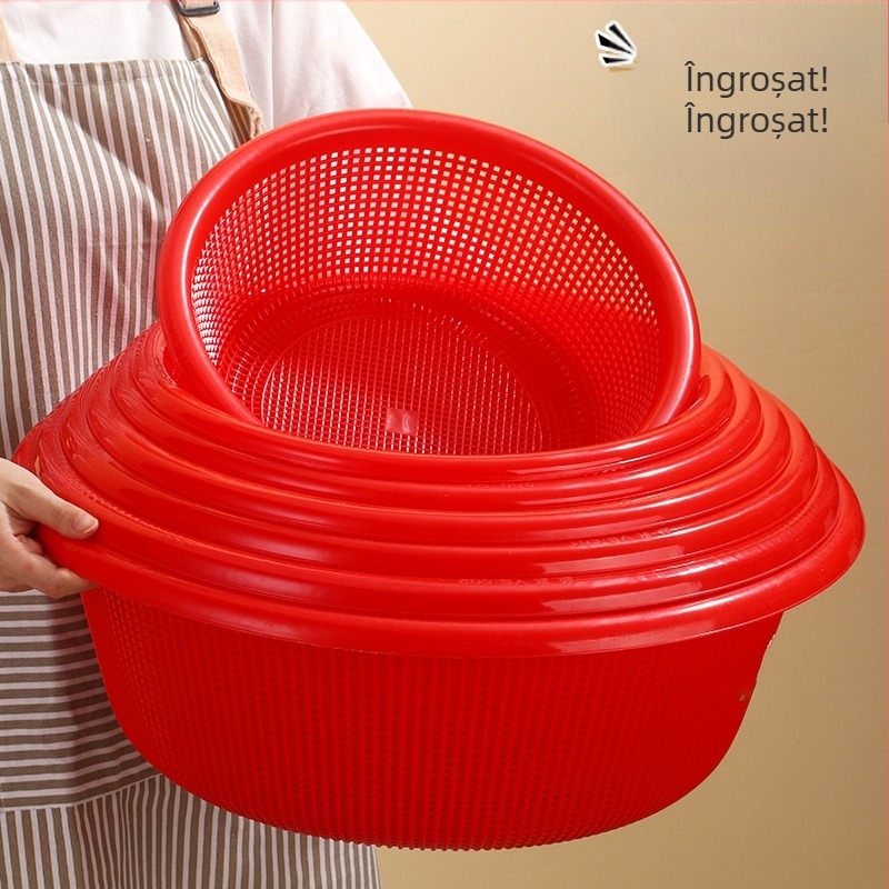Coș din plastic pentru drenaj, pentru spălarea legumelor și scurgerea orezului, roșu, utilizare casnică