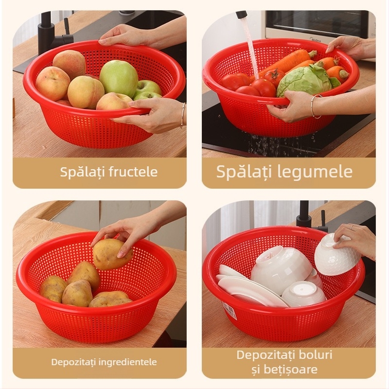 Coș din plastic pentru drenaj, pentru spălarea legumelor și scurgerea orezului, roșu, utilizare casnică