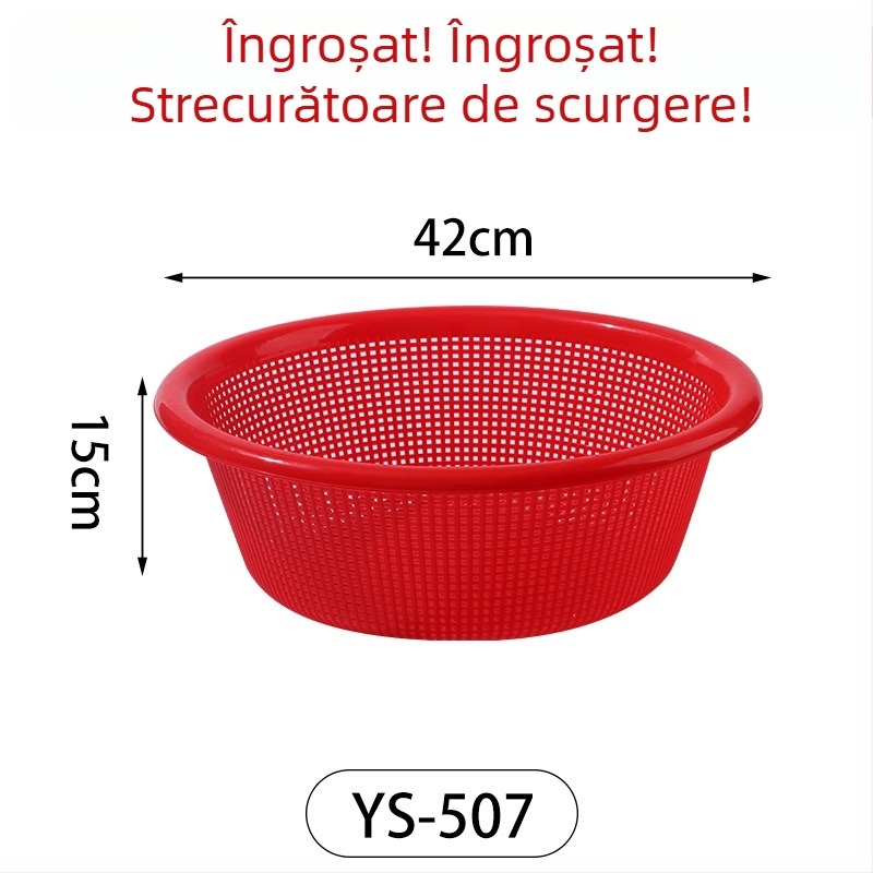Coș din plastic pentru drenaj, pentru spălarea legumelor și scurgerea orezului, roșu, utilizare casnică