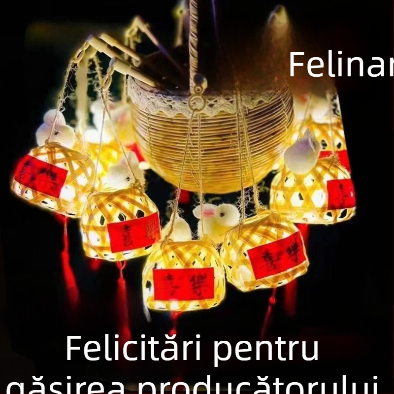 Fanar din bambus Chaoshán, împletit, iluminat — mic felinar pentru piața de noapte