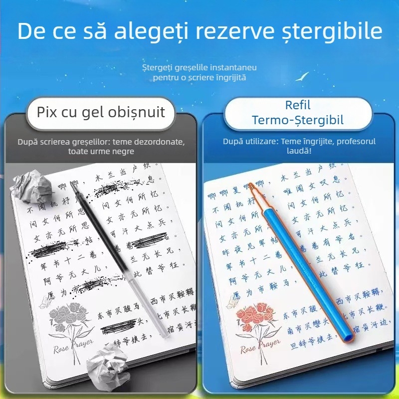 Refil gel de cerneală cu ștergere termică, vârf 0,5 mm, model 9604, negru