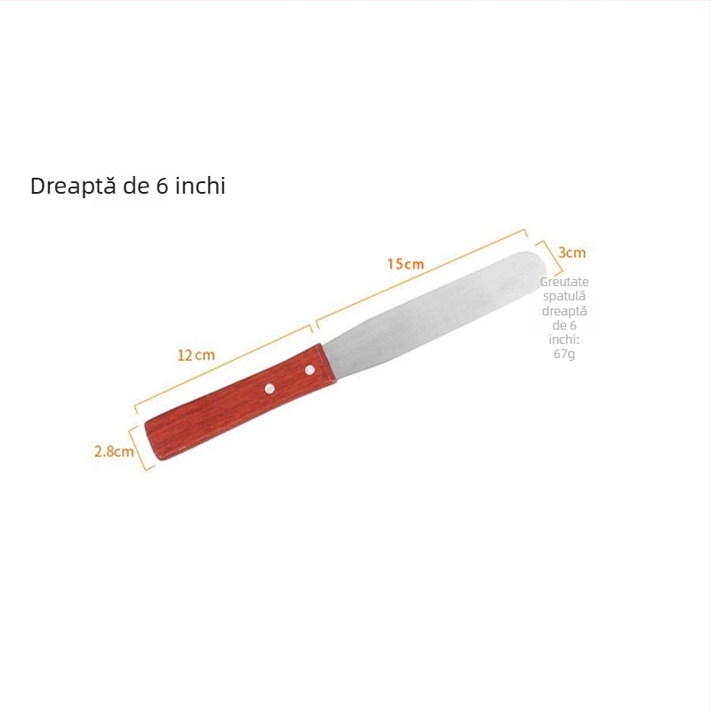 Spatulă pentru prăjituri din oțel inoxidabil, cu mâner din lemn – instrument pentru decorare și netezire cremei