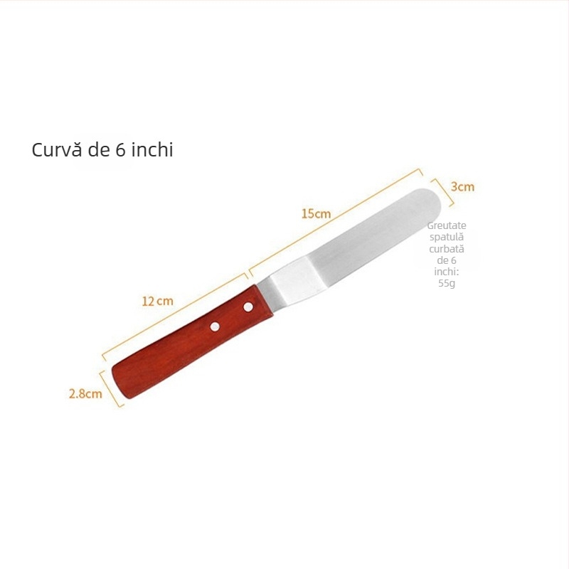 Spatulă pentru prăjituri din oțel inoxidabil, cu mâner din lemn – instrument pentru decorare și netezire cremei