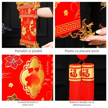 Lanternă de palat din catifea, cu simbol de binecuvântare, stil chinezesc clasic, lampion roșu în stil antic, ornament atârnat pentru Anul Nou și nunți