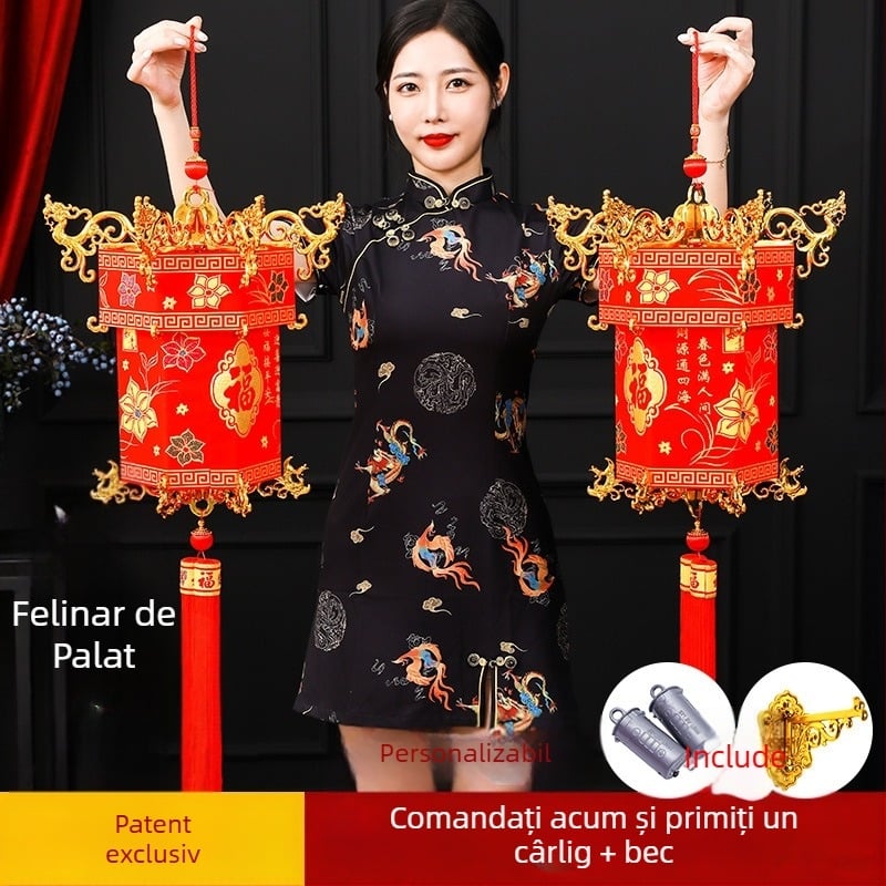 Lanternă de palat din catifea, cu simbol de binecuvântare, stil chinezesc clasic, lampion roșu în stil antic, ornament atârnat pentru Anul Nou și nunți