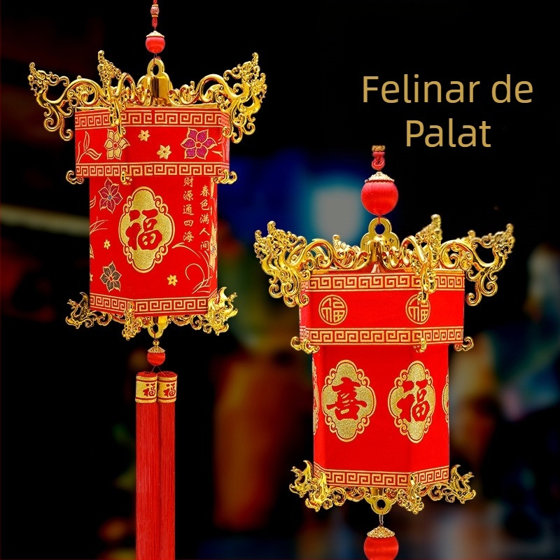 Lanternă de palat din catifea, cu simbol de binecuvântare, stil chinezesc clasic, lampion roșu în stil antic, ornament atârnat pentru Anul Nou și nunți