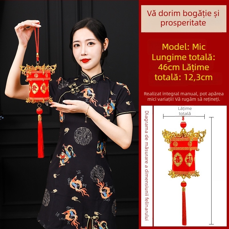 Lanternă de palat din catifea, cu simbol de binecuvântare, stil chinezesc clasic, lampion roșu în stil antic, ornament atârnat pentru Anul Nou și nunți