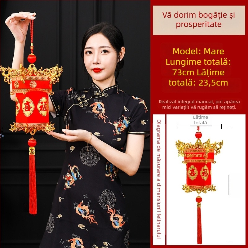 Lanternă de palat din catifea, cu simbol de binecuvântare, stil chinezesc clasic, lampion roșu în stil antic, ornament atârnat pentru Anul Nou și nunți