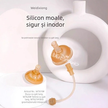 Widie Bear Accesorii pentru mamelon și pai pentru sticlă, silicon cu nano-argintiu, gură largă, universale