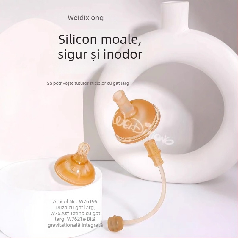 Widie Bear Accesorii pentru mamelon și pai pentru sticlă, silicon cu nano-argintiu, gură largă, universale