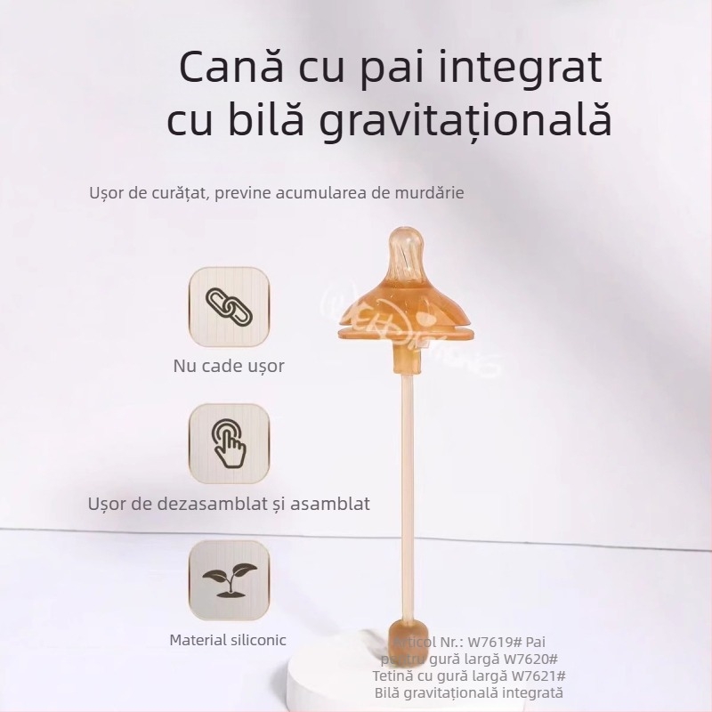 Widie Bear Accesorii pentru mamelon și pai pentru sticlă, silicon cu nano-argintiu, gură largă, universale
