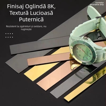 Bandă decorativă autoadezivă din oțel inoxidabil cu finisaj negru titan pentru plafoane și pereți.