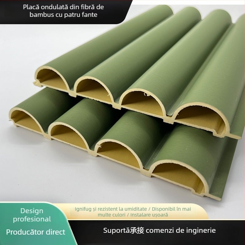 Panou decorativ din lemn ecologic în formă semisferică, model cu valuri, plăci din fibră de bambus pentru perete