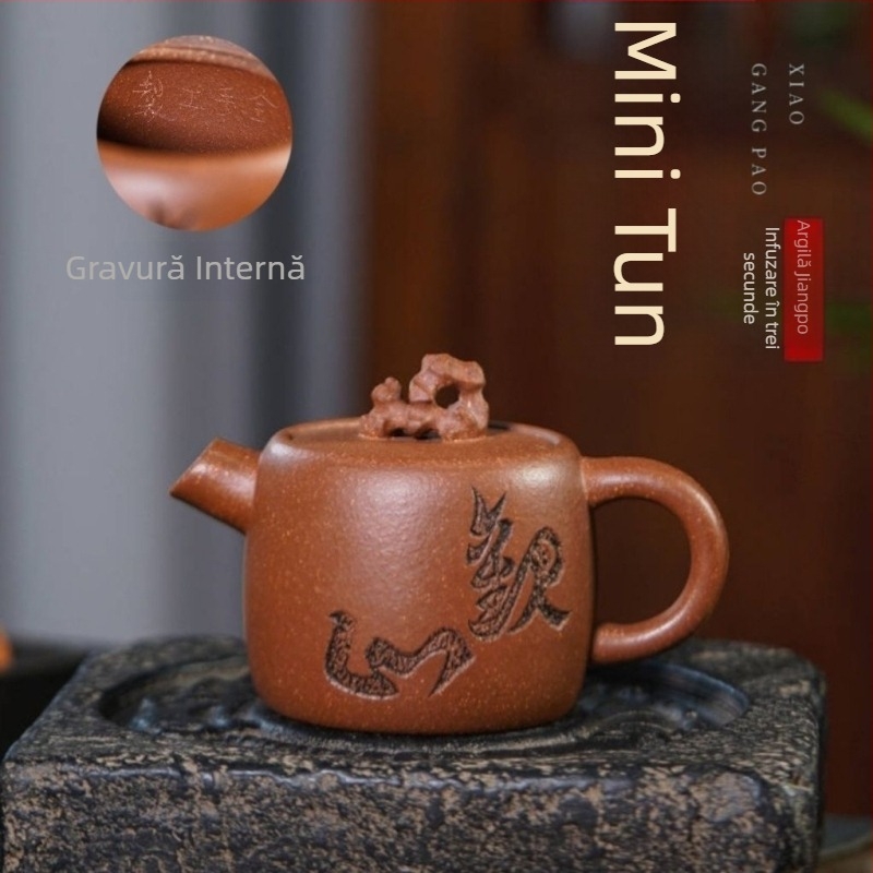 Ceainic Yixing din lut purpuriu cu lut mineral original, design simplu și creativ, cioc de ceai cu vedere la munte, pentru uz casnic, ceainic premium