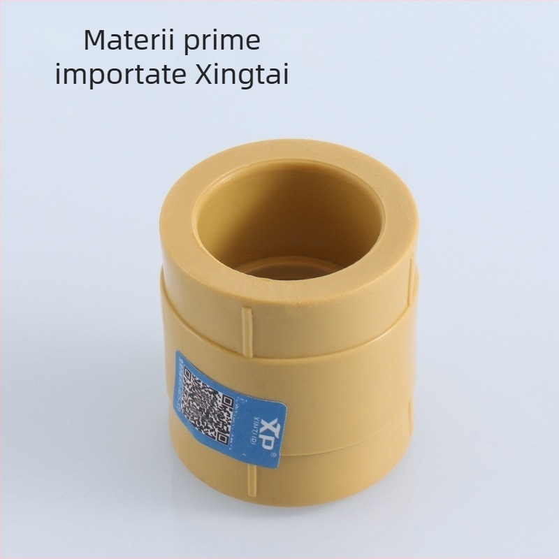 Fitinguri PPR galbene pentru conducte de 1/2-inch și 3/4-inch, diametru egal, cuplări drepte pentru instalații casnice