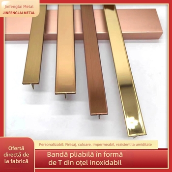 Bandă de margine din oțel inoxidabil 304, pliabilă în formă de T, pentru uși din lemn și fronturi de dulap, design încastrat