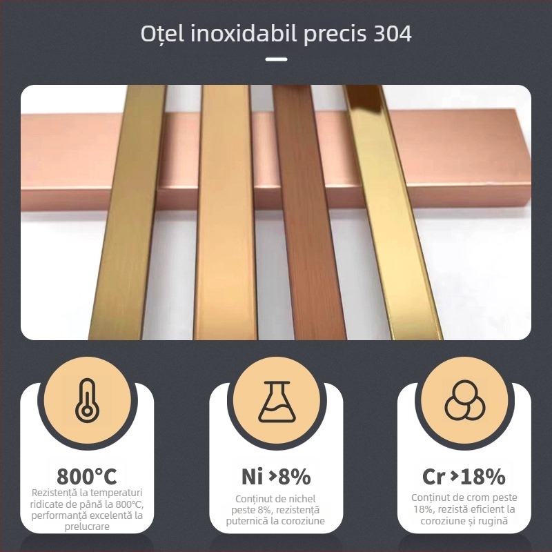 Bandă de margine din oțel inoxidabil 304, pliabilă în formă de T, pentru uși din lemn și fronturi de dulap, design încastrat