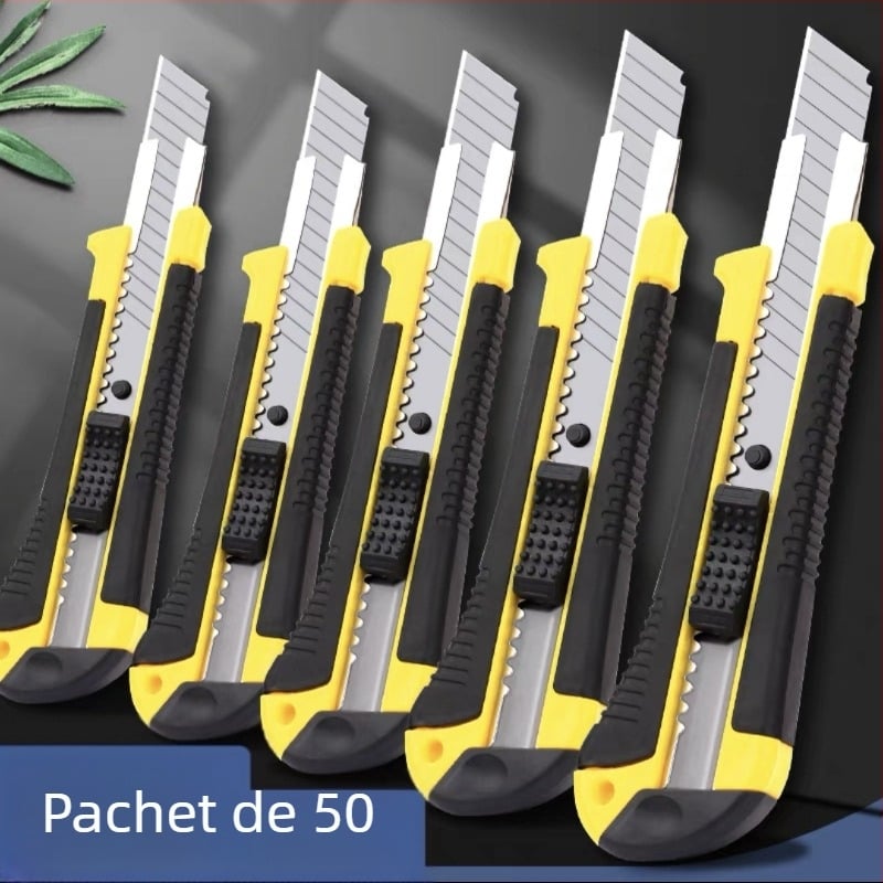 Cuțit utilitar din oțel cu conținut mare de carbon, mâner acoperit cu cauciuc, lamă tapet de 18 mm / lamă industrială, cuțit mare pentru muncă, lamă 0,5 × 18 × 100 mm