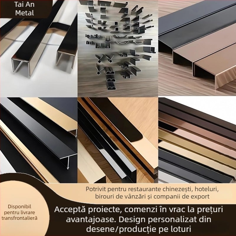 Benzi decorative din oțel inoxidabil – profil în formă de U pentru cadrele ușilor și pereți, finisaj periat, bandă de podea