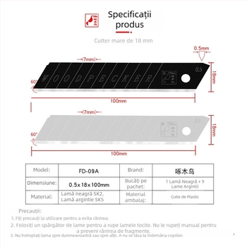 Woodpecker FD-09A lamă pentru cuțit universal – lamă mare pentru îndepărtarea tapetului, lamă de înlocuire 18 mm