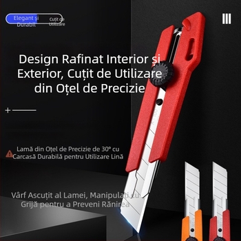 Cuțit utilitar extra mare de 25 mm, cu suport pentru lamă și inserții de lamă - corp PC, galben sau roșu