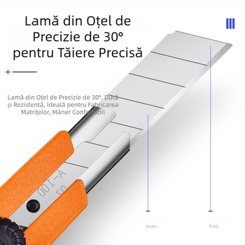 Cuțit utilitar extra mare de 25 mm, cu suport pentru lamă și inserții de lamă - corp PC, galben sau roșu