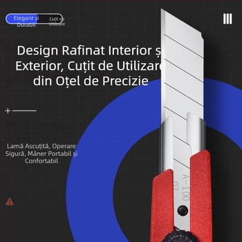 Cuțit utilitar extra mare de 25 mm, cu suport pentru lamă și inserții de lamă - corp PC, galben sau roșu