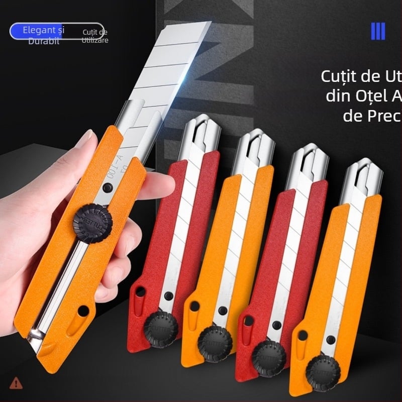 Cuțit utilitar extra mare de 25 mm, cu suport pentru lamă și inserții de lamă - corp PC, galben sau roșu