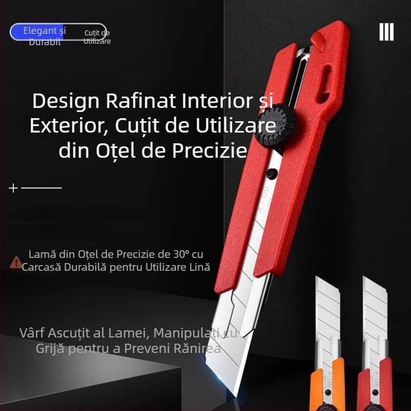 Cuțit utilitar extra mare de 25 mm, cu suport pentru lamă și inserții de lamă - corp PC, galben sau roșu