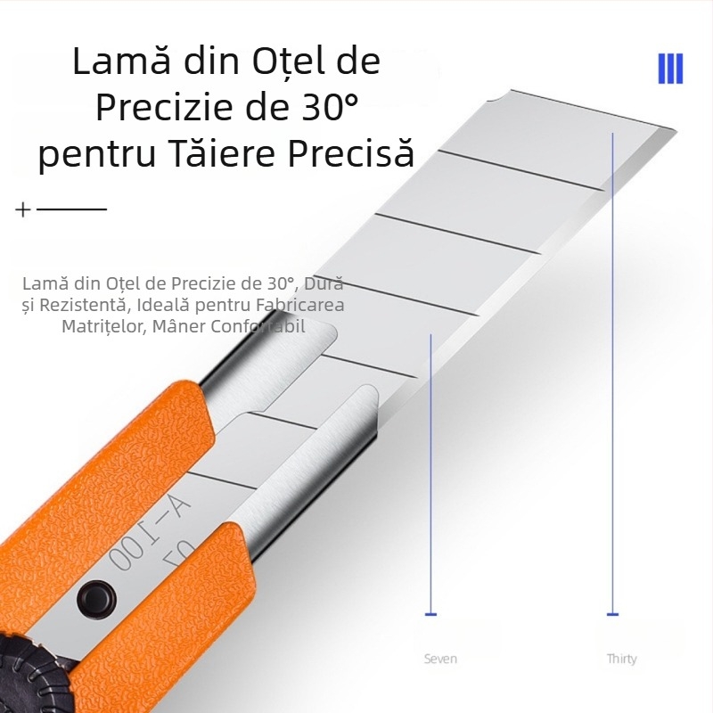 Cuțit utilitar extra mare de 25 mm, cu suport pentru lamă și inserții de lamă - corp PC, galben sau roșu