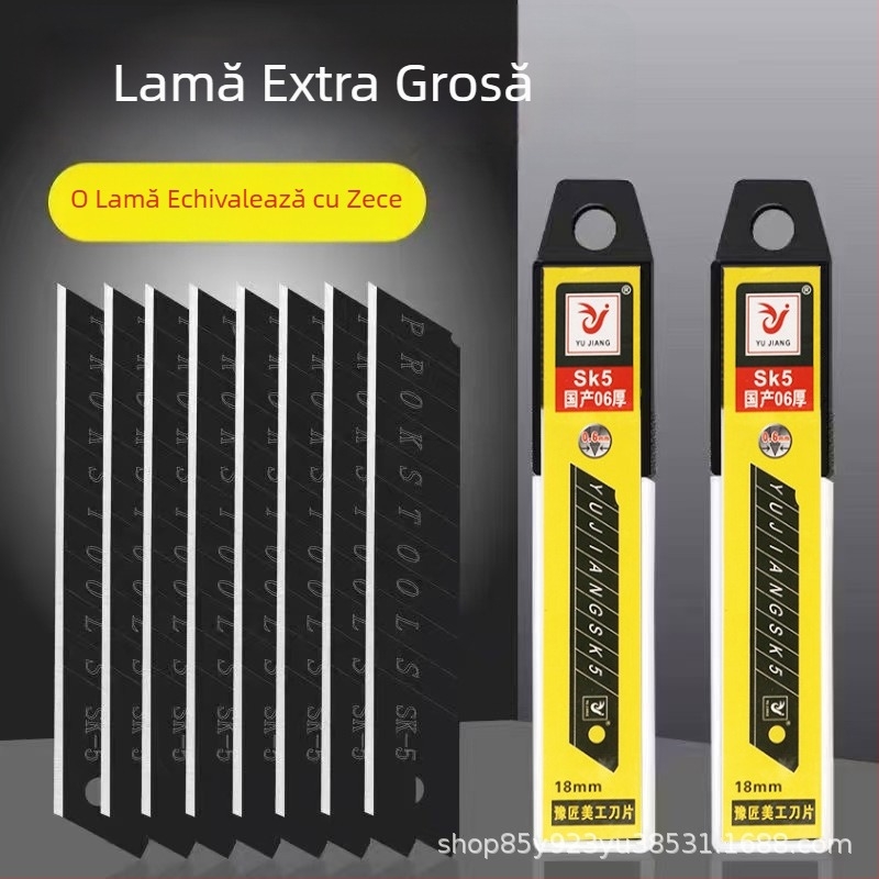 Lama de cutter mare, neagră, 18 mm, îngroșată și ascuțită, pentru tapet și îmbinări ale pereților, calitate industrială