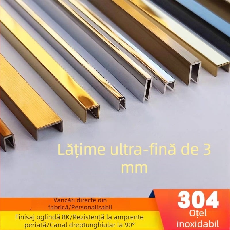 Oțel inoxidabil, canelură în formă de U, bandă decorativă pentru margine, tavan și perete