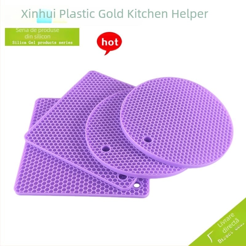 Set de 4 covorașe din silicon cu textură fagure, 2 rotunde și 2 pătrate, 296 g, pentru masă și bucătărie