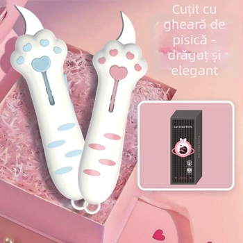 Cuțit de tăiere pentru hobby, design cu lăbuță de pisică, stil haios de zână, lamă retractabilă, pentru tăiat și deschis colete