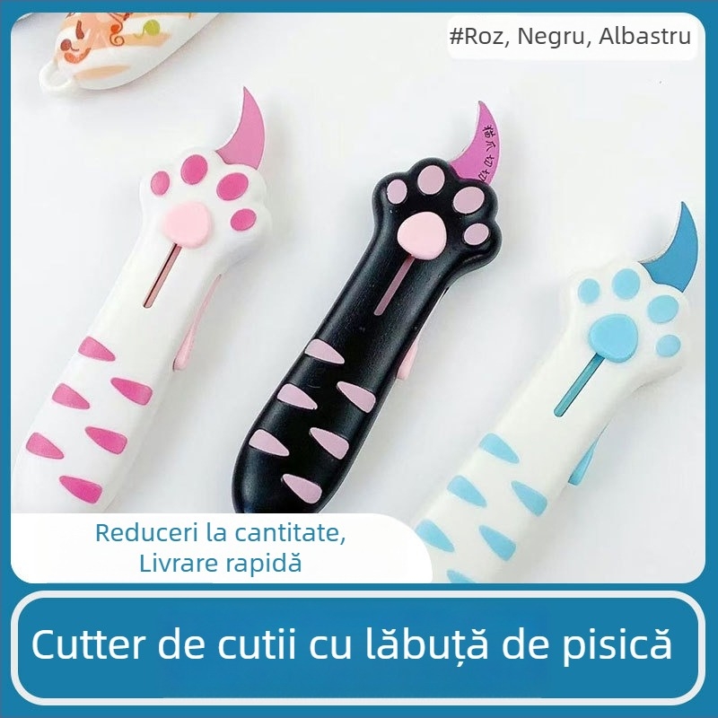 Cuțit de tăiere pentru hobby, design cu lăbuță de pisică, stil haios de zână, lamă retractabilă, pentru tăiat și deschis colete