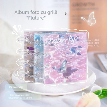Album nou din acril pentru carduri, cu design fluture de apă și încuietoare ciupercă, album de fotografii de 3 inch pentru poze Instax și depozitare pentru cărți idol
