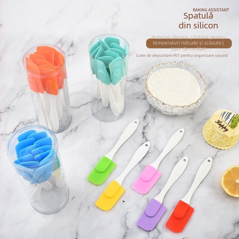 Set de spatule din silicon, 12 bucăți, în tuburi PET, cu cutie de depozitare și ambalaj anti-praf, pentru coacere și bucătărie