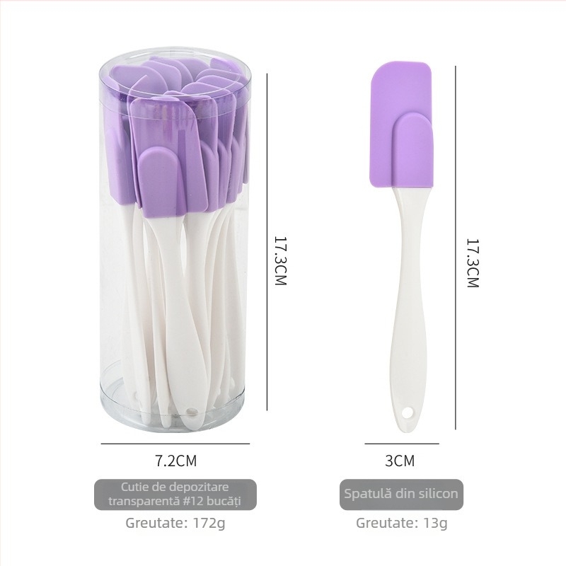 Set de spatule din silicon, 12 bucăți, în tuburi PET, cu cutie de depozitare și ambalaj anti-praf, pentru coacere și bucătărie