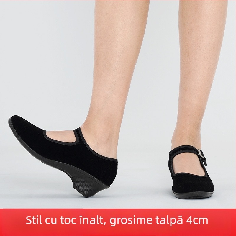 Pantofi de dans cu toc înalt, din pânză neagră, pentru femei, pentru dans Yangko și dansuri populare nord-estice