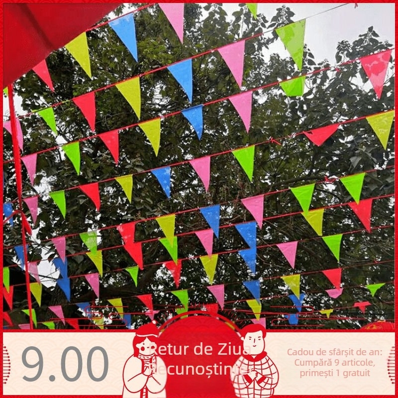 Steaguri triunghiulare colorate pe șnur pentru decor la nuntă și ziua de naștere