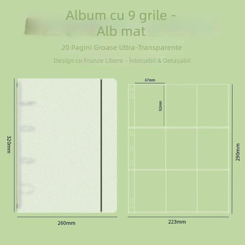Copertă A4 pentru caiet, transparentă, cu găuri pentru foi, suprafață mată și model cu nouă pătrate