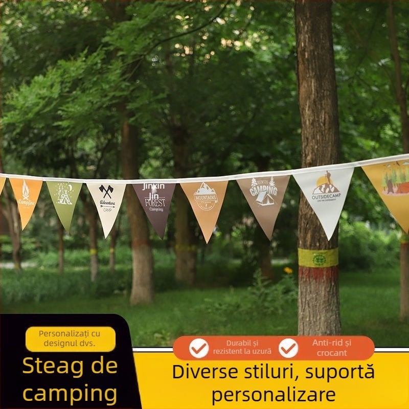 Steaguri triunghiulare multicolore pentru camping, șnur decorativ din țesătură twill groasă